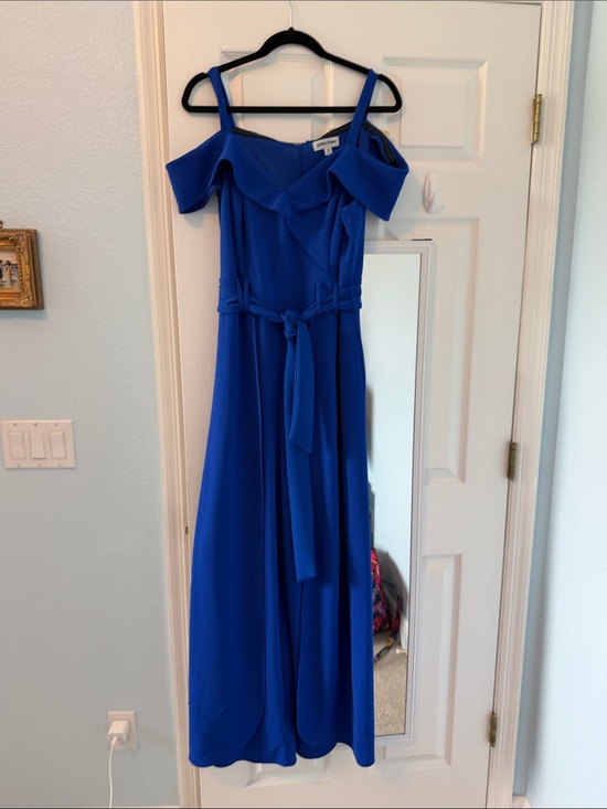 Shelby & Palmer Pants - Shelby & Palmer Royal Blue Cold-Shoulder Maxi Jumpsuit with Waist Tie